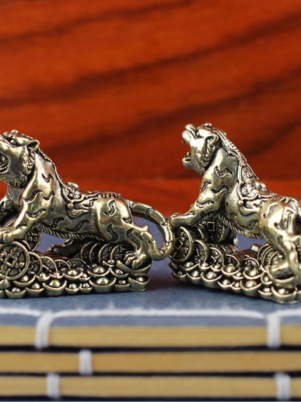 2 piece Brass Tiger Figurines Vintage Tiger Statues Animal Ornament